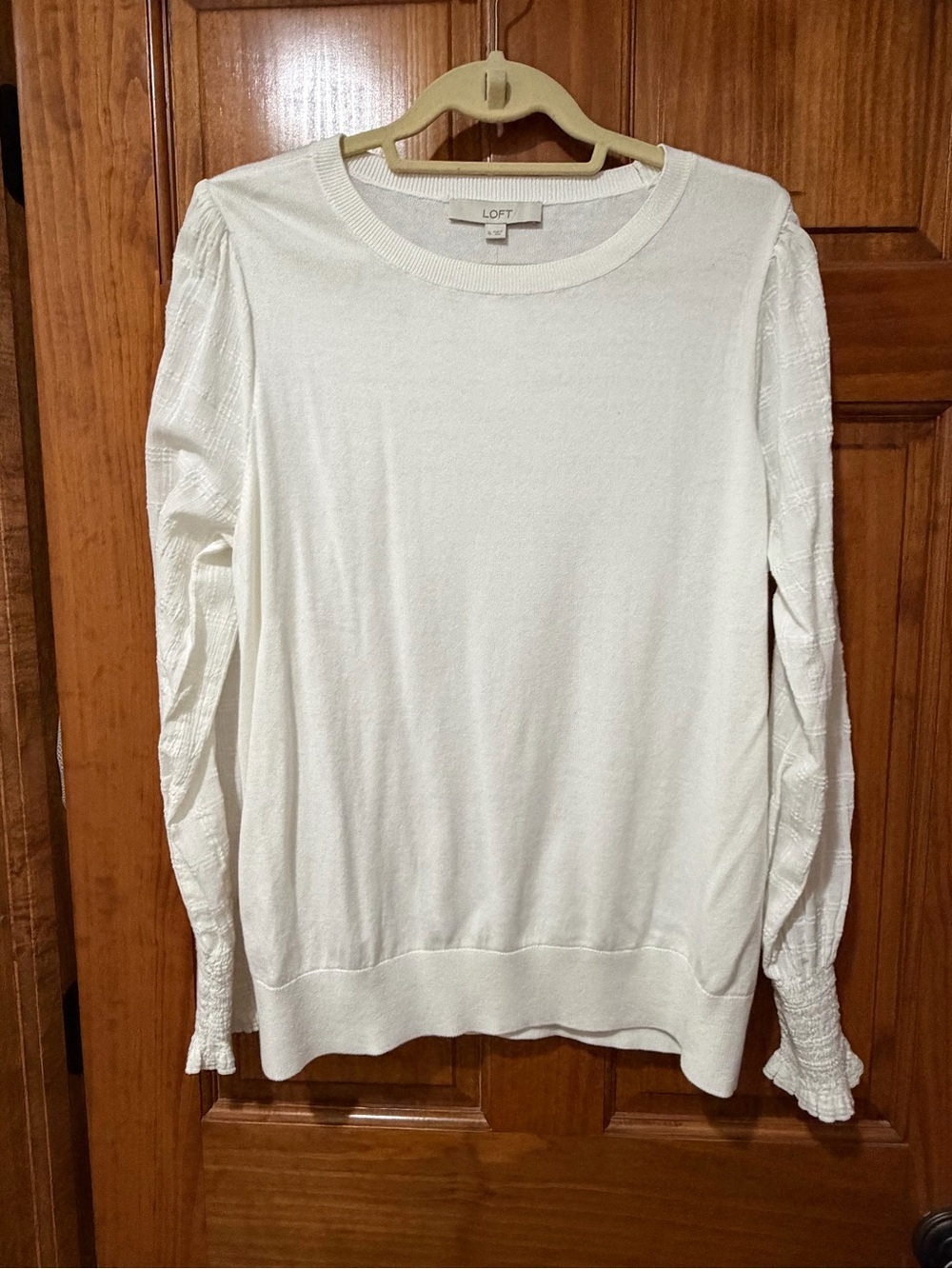 NWT LOFT white Long-Sleeve Pullover with Textured Sleeves